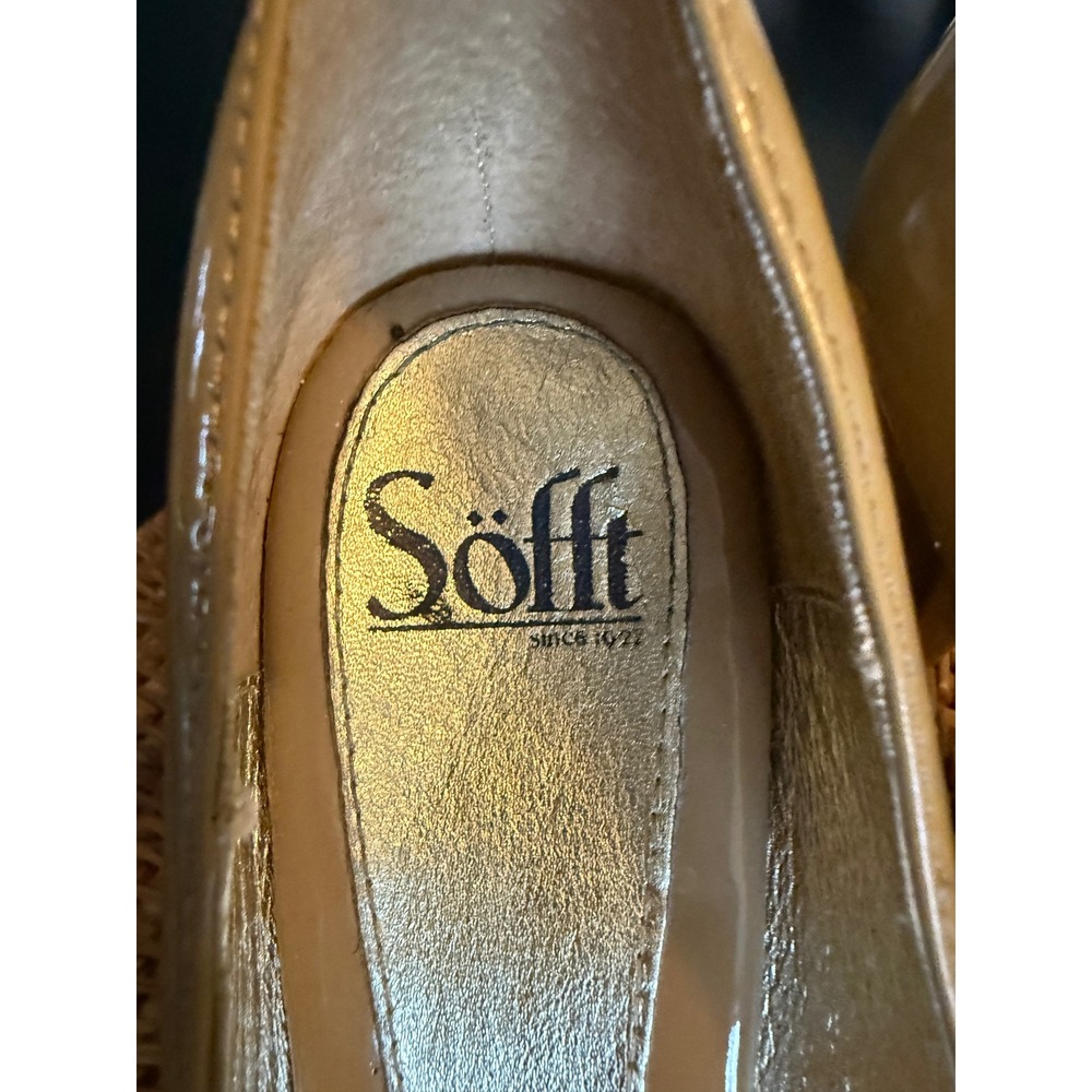 Sofft Tan Nude Patent Leather Peep Toe Platform Pumps Heels Womens 9M 1213313 - Picture 6 of 10